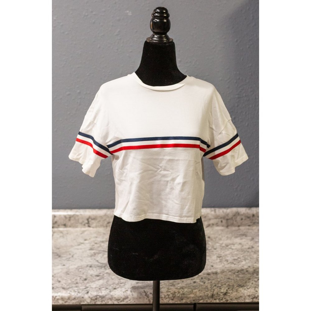 SHEIN White Striped Crop Top, Size S